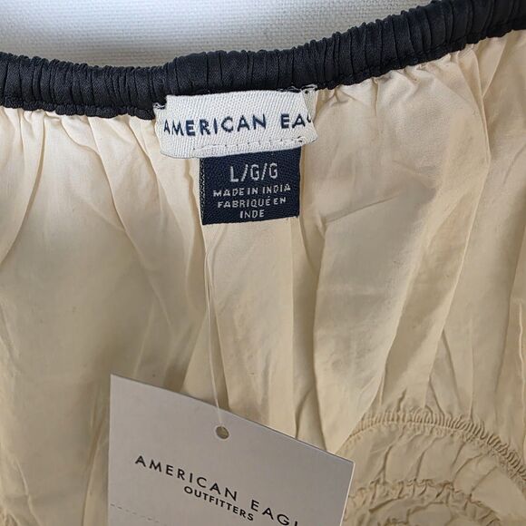 NWT American Eagle Milkmaid Puff Sleeve Smocked Crop Top Sz L Coquette Peasant - Picture 3 of 6